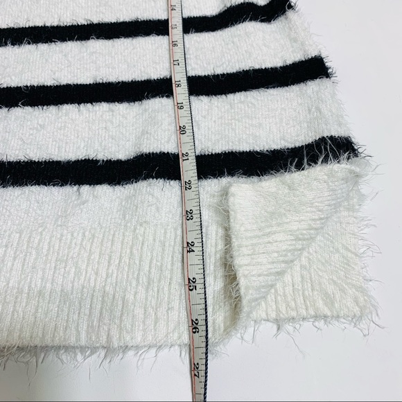 Loft fuzzy striped black and white crew neck warm sweater - Picture 5 of 6
